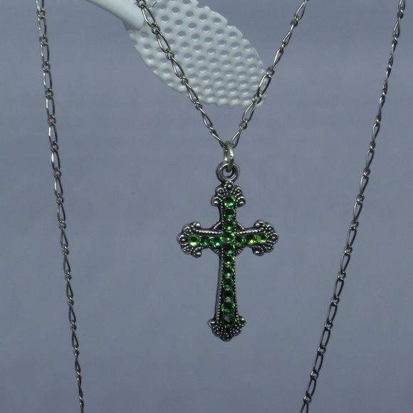 USA Handcrafted Cross Pendant Necklace with Crystals - Picture 1 of 9